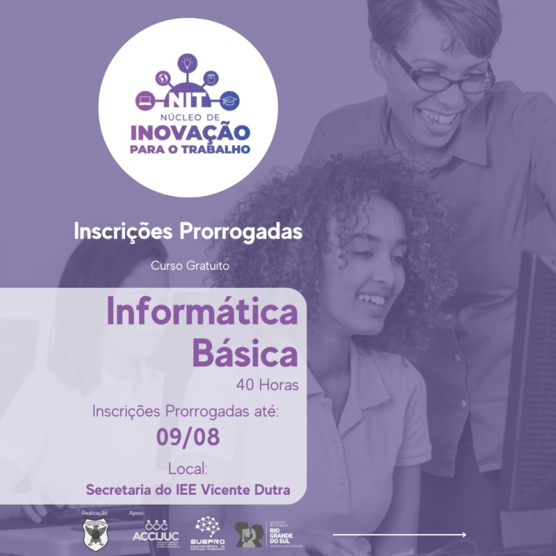 Inscrições prorrogadas até o dia 09 para curso gratuito de informática